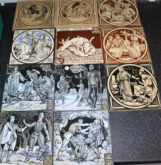 John Moyr-Smith. Eleven Mintons dust pressed tiles, all 6in. sq.